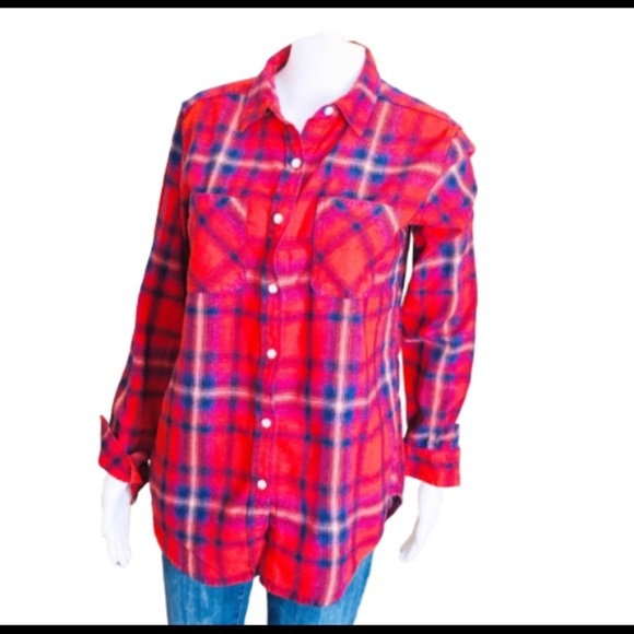 MOSSIMO Plaid Flannel Shirt With Long Sleeves & Front Pockets Red Size Small - Picture 3 of 8